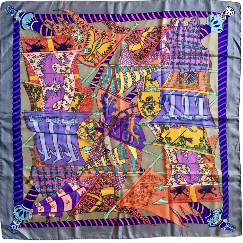 Hermes Colorful Silk Scarf with Abstract Design Vintage 1984